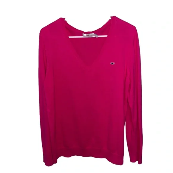 Vineyard Vines Hot Pink V-Neck Heritage Sweater - Picture 2 of 8
